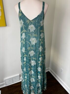 Teal Floral Slip Dress with White Blossoms